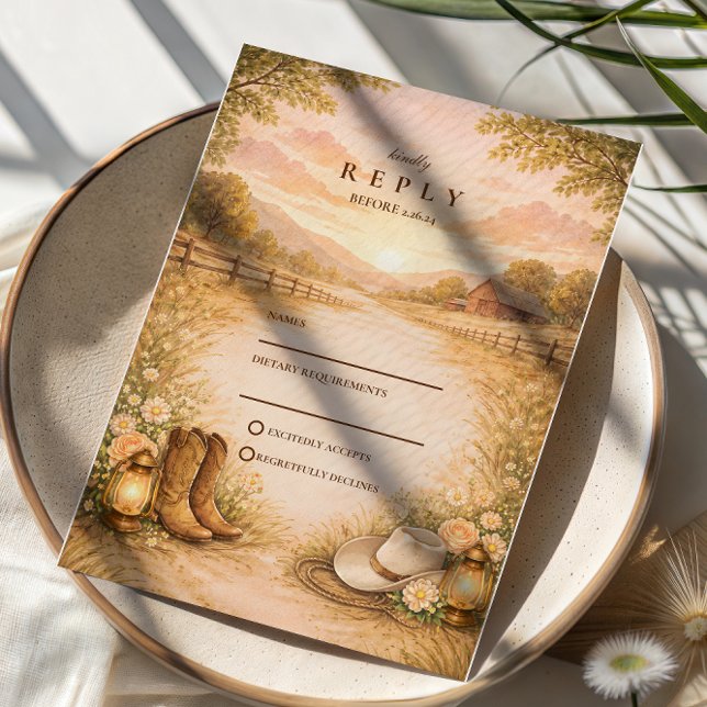 Cartons Réponse Mariage Champêtre Rustique Occidental (Créateur téléchargé)
