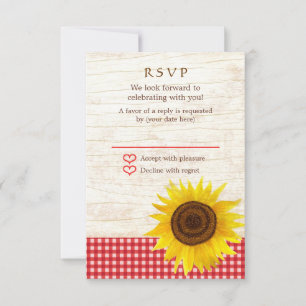 Cartons Réponse Mariage champêtre rustique tournesol sur écorce de