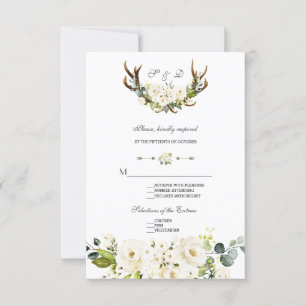 Cartons Réponse Mariage Chic Boho White Cream Fleurs Antlers