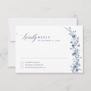 Cartons Réponse Mariage Chic Classique Victorien Bleu à la Françai