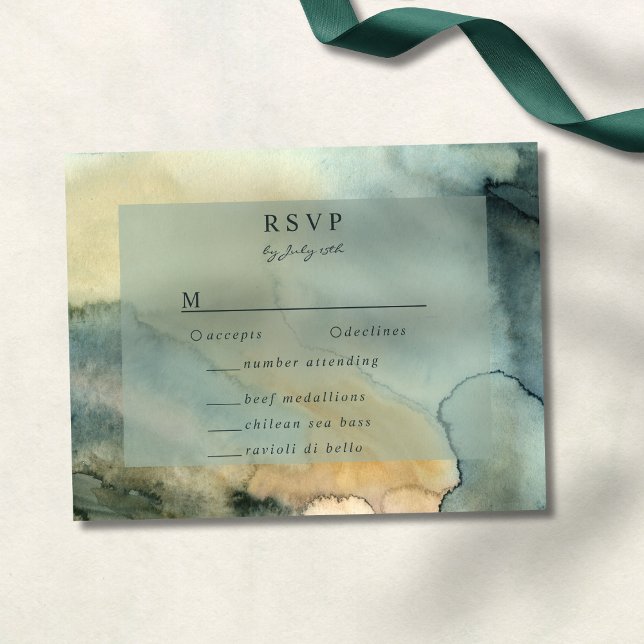 Cartons Réponse Mariage chic en granit bleu vert Aquarelle (Créateur téléchargé)