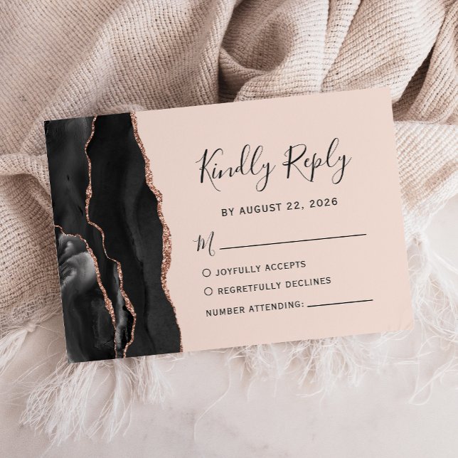 Cartons Réponse Mariage Chic Rose Gold Agate Blush (Créateur téléchargé)