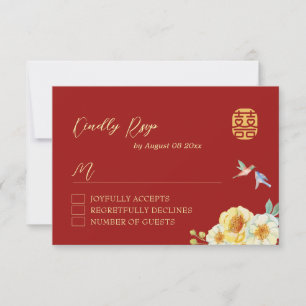 Cartons Réponse Mariage chinois de l'oiseau floral rouge