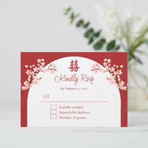Cartons Réponse Mariage chinois en fleurs de cerisier rouge