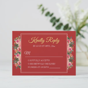 Cartons Réponse Mariage chinois moderne rose pivoine rouge