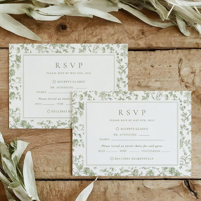 Cartons Réponse Mariage Chinoiserie Vert Sauge (Créateur téléchargé)