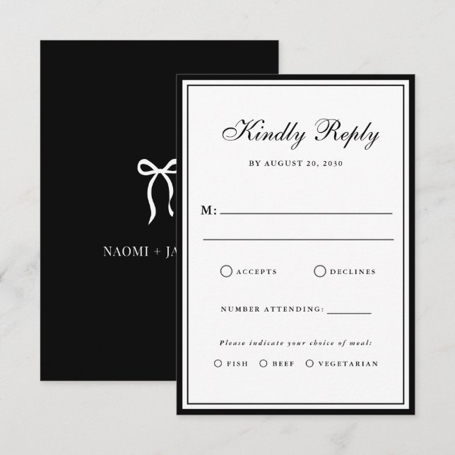 Cartons Réponse Mariage Classique Ancienne Fortune Noir & Blanc (Devant / Derrière)
