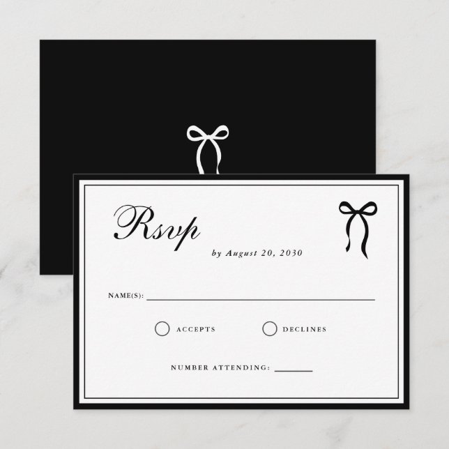 Cartons Réponse Mariage Classique Ancienne Fortune Noir & Blanc (Devant / Derrière)