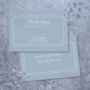 Cartons Réponse Mariage classique Art déco bleu Dusty