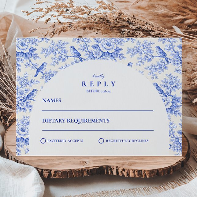 Cartons Réponse Mariage Classique Bleu Blanc Chinoiserie (Créateur téléchargé)