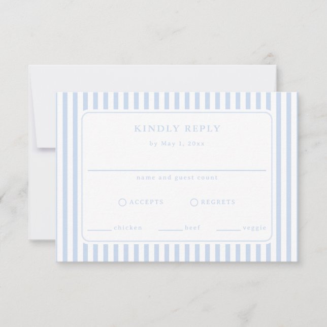 Cartons Réponse Mariage Classique Bleu Côtier à Rayures Préparatoi (Devant)