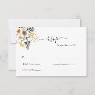 Cartons Réponse Mariage Classique Botanique Floral Argent Or