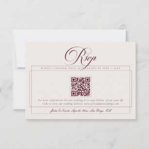 Cartons Réponse Mariage classique Bourgogne Ivoire Calligraphie Co