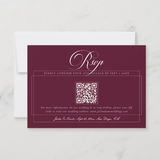 Cartons Réponse Mariage Classique Bourgogne Ivory Calligraphie Cod (Devant)