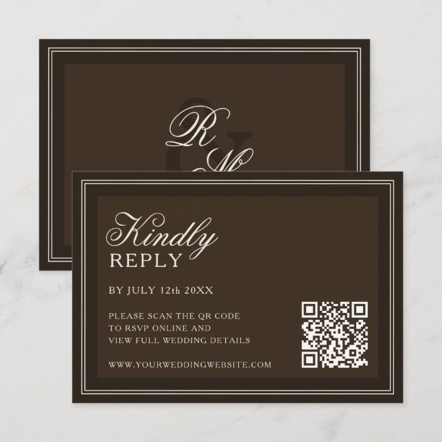 Cartons Réponse Mariage Classique Brun Foncé Vieille Fortune (Devant / Derrière)