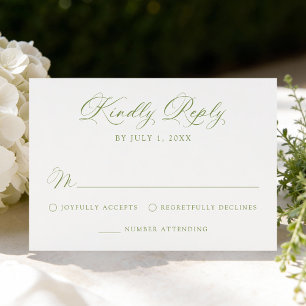 Cartons Réponse Mariage Classique Calligraphié en Vert Olive