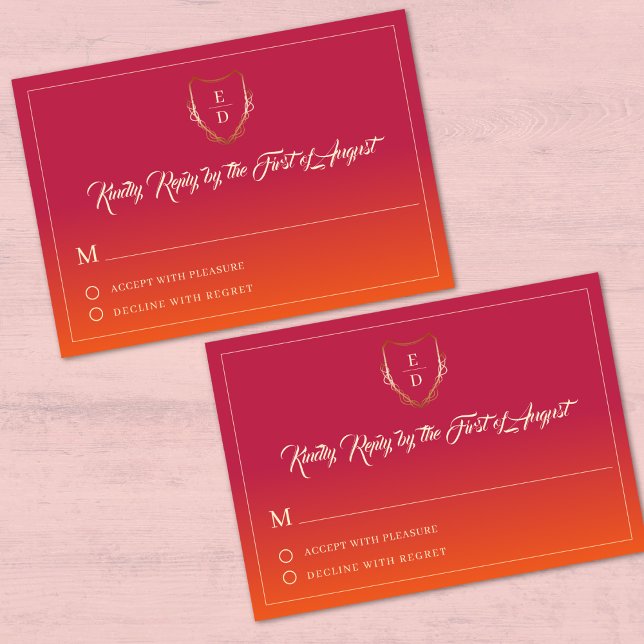 Cartons Réponse Mariage classique d'été Bourgogne Orange élégant (Créateur téléchargé)