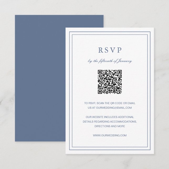 Cartons Réponse Mariage classique Dusty Blue élégant (Devant / Derrière)