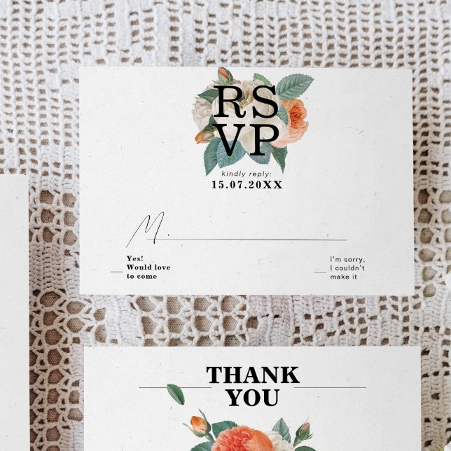 Cartons Réponse Mariage classique élégant de typographie florale (Créateur téléchargé)