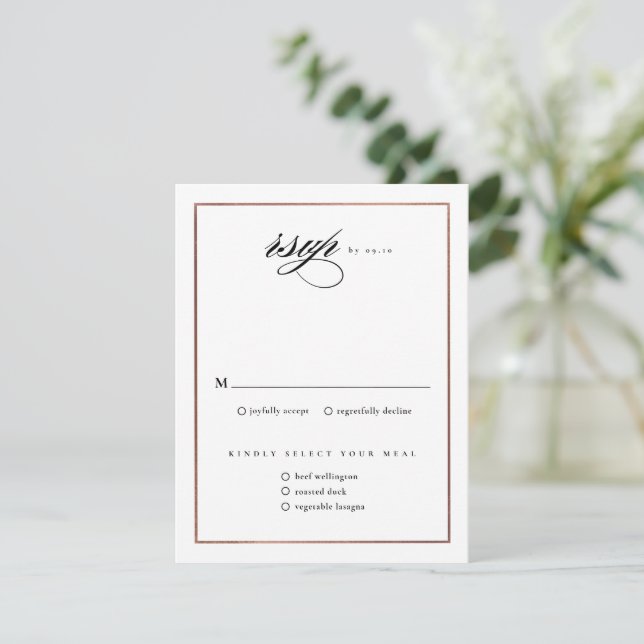 Cartons Réponse Mariage Classique Élégant Écriture Rose Or (Debout devant)