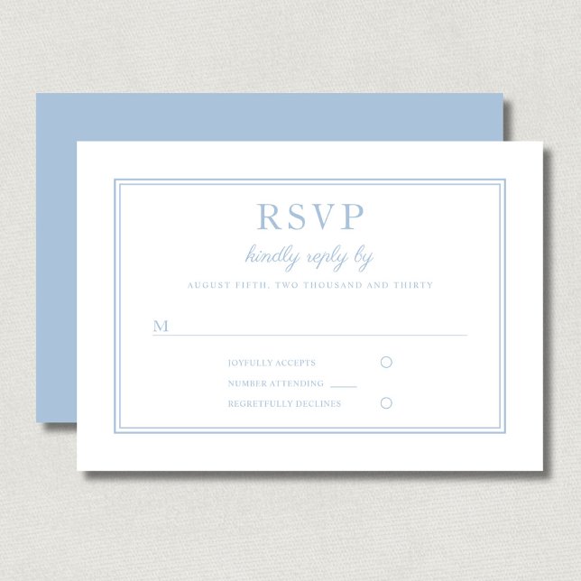 Cartons Réponse Mariage Classique Élégant en Écriture Script Bleu  (Classic Elegant Powder Blue Script Wedding RSVP Card)