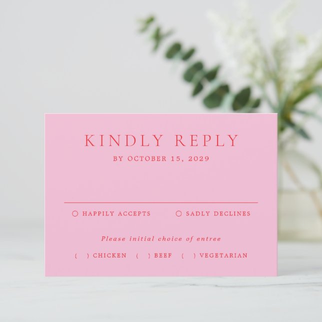 Cartons Réponse Mariage Classique Élégant Rose et Rouge (Debout devant)