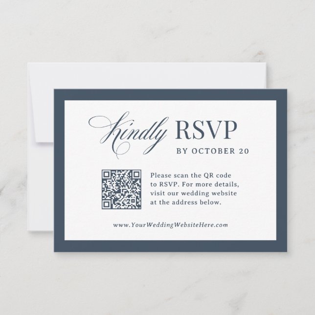 Cartons Réponse Mariage Classique Luxe Bleu Nuit avec Code QR Scan (Devant)