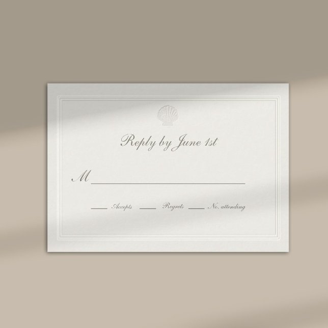 Cartons Réponse Mariage Classique Moderne Coquillage de la Côte Na (modern classic wedding rsvp card frame ecru script calligraphy formal traditional elegant)