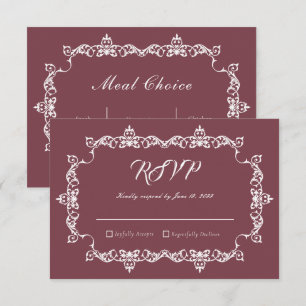 Cartons Réponse Mariage Classique Romantique en Bois de Rose Orné