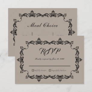 Cartons Réponse Mariage Classique Taupe Brun Lin Cadre Orné