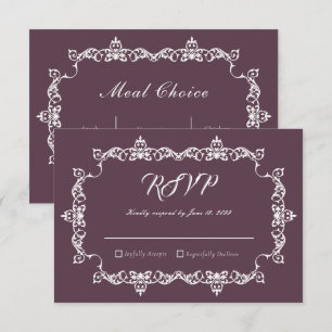 Cartons Réponse Mariage Classique Velours Violet Orné Cadre
