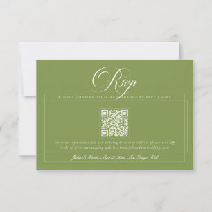 Cartons Réponse Mariage classique vert ivoire calligraphie code QR