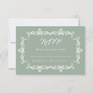 Cartons Réponse Mariage Classique Vert Sauge Cadre Orné