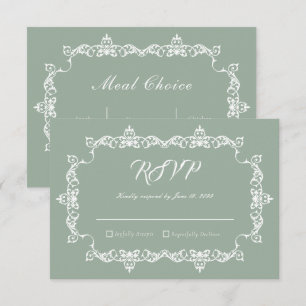 Cartons Réponse Mariage Classique Vert Sauge Cadre Orné