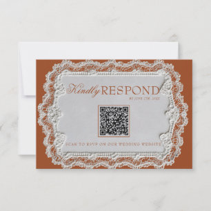 Cartons Réponse Mariage Code QR à la Dentelle Terracotta Orange Br