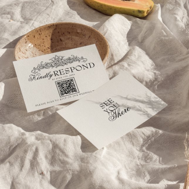 Cartons Réponse Mariage Code QR Argent Ancien Noir Et Blanc (Créateur téléchargé)