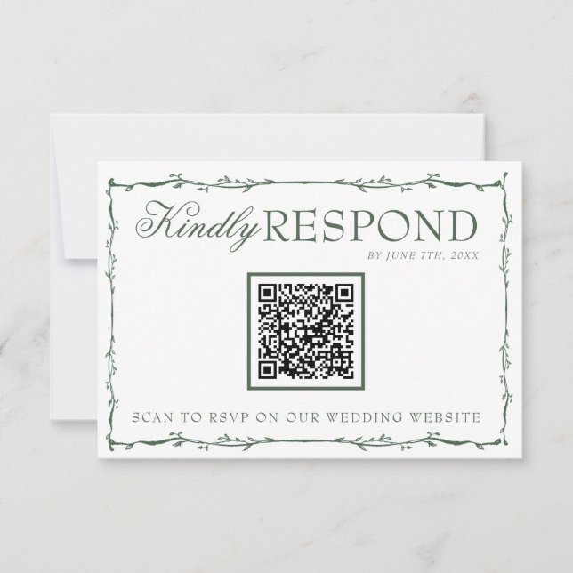 Cartons Réponse Mariage code QR Bohème branches vert émeraude fant (Devant)
