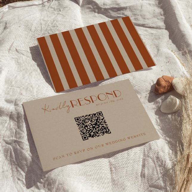 Cartons Réponse Mariage Code QR Boho Old Money Taupe Orange Brûlée (Créateur téléchargé)