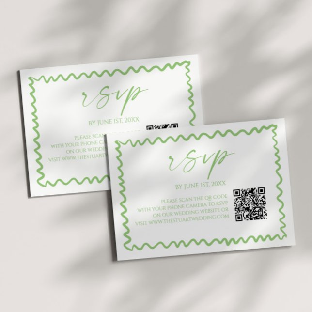 Cartons Réponse Mariage Code QR Bordure Ondulée Vert Citron Fantai (Créateur téléchargé)