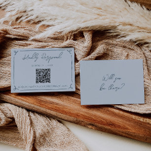 Cartons Réponse Mariage Code QR Cadre Bleu Marina Bohème Cool