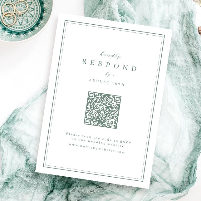 Cartons Réponse Mariage code QR classe or élégant sauge (Sage Elegant borders gold classy QR code wedding RSVP Card)