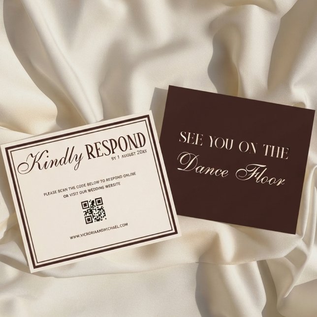 Cartons Réponse Mariage Code QR Crème Brun Chocolat Ancienne Fortu (Créateur téléchargé)