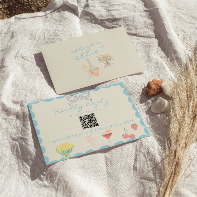 Cartons Réponse Mariage Code QR Dessiné à la Main dans le Style Ar (Créateur téléchargé)