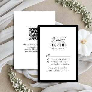 Cartons Réponse Mariage code QR élégant écriture Classy noir blanc