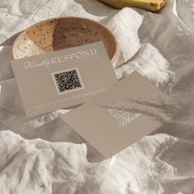 Cartons Réponse Mariage Code QR Fancy Taupe Douce Élégante Ancien  (Créateur téléchargé)