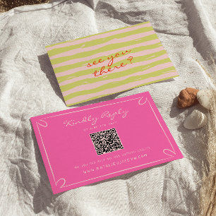 Cartons Réponse Mariage Code QR Fantaisiste à Rayures Manuscrites