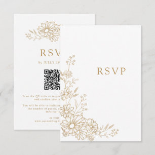 Cartons Réponse Mariage Code QR Fleur de Pâquerette Botanique Or e