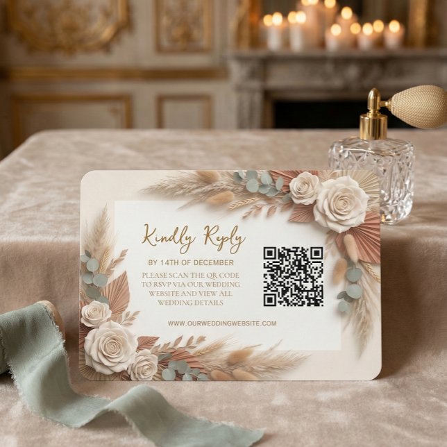 Cartons Réponse Mariage Code QR Floral Bohème Rustique (Créateur téléchargé)