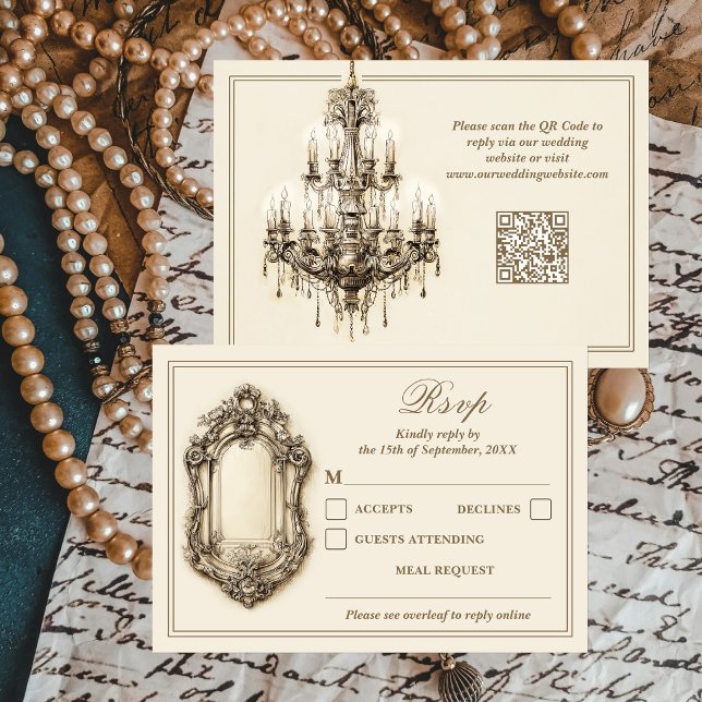 Cartons Réponse Mariage Code QR Immuable Ivoire Antique de l'Âge D (Créateur téléchargé)