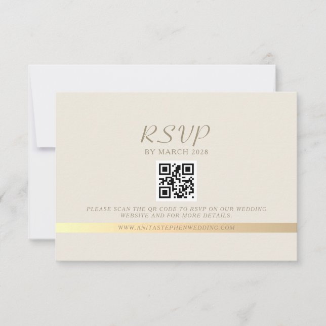 Cartons Réponse Mariage Code QR Ivoire et Or (Devant)